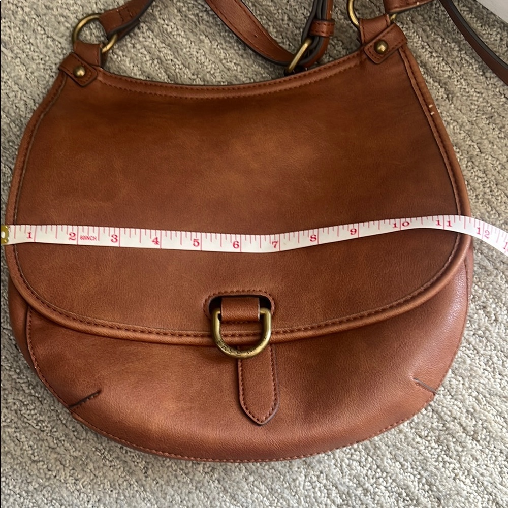 Frye & Co Cognac Faux Leather Crossbody Saddle Bag - Picture 7 of 8